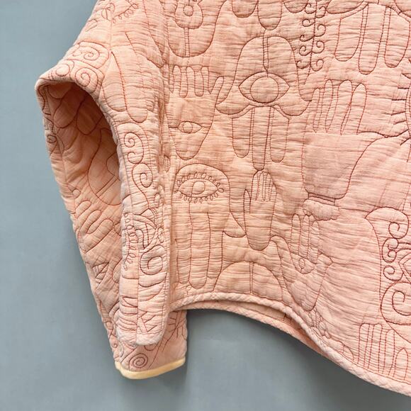 Oscilatey Quilt Funnel Neck Orange Pullover with Hasma/Evil Eye Size Medium - Picture 12 of 14